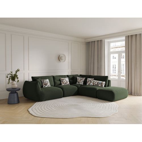 Canapé D'angle Droit Modulable 7 Places Tissu Structurel Vert Mousse