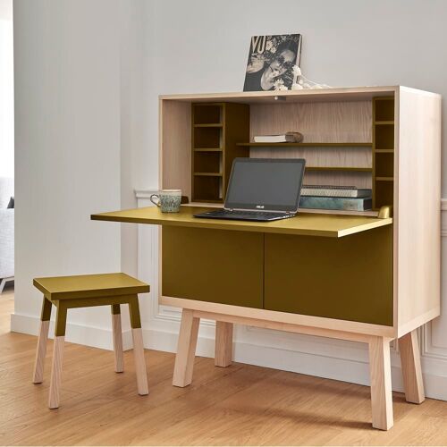 Bureau secrétaire avec rangement, 120 cm de large, en frêne