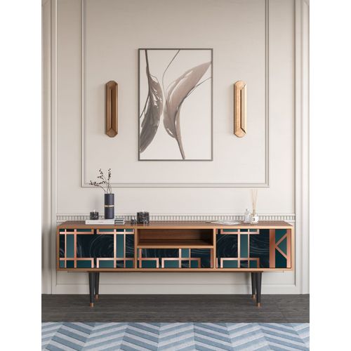 Meuble Tv Bleu-Vert 1 Tiroir Et 2 Portes L 170 Cm