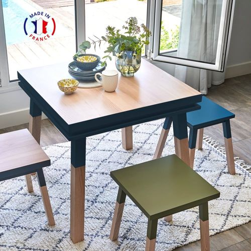 Table De Cuisine Carrée Avec Tiroir 80 Cm, 100% Frêne Massif
