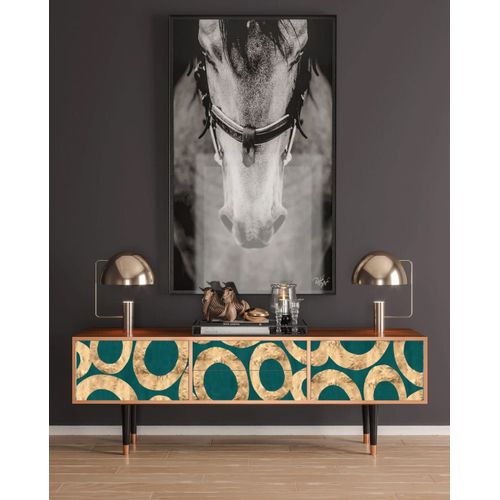 Meuble Tv Bleu-Vert 2 Tiroirs Et 2 Portes L 170 Cm