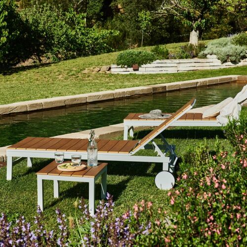 Chaise Longue Aluminium Blanc Et Polywood Imitation Bois