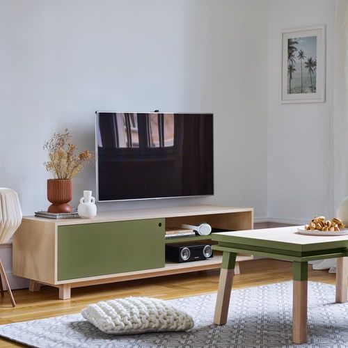Meuble Tv 1 Porte Coulissante 100 Cm, En Frêne