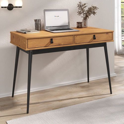 Bureau Pieds Coniques En Bois Massif, Chêne/Noir