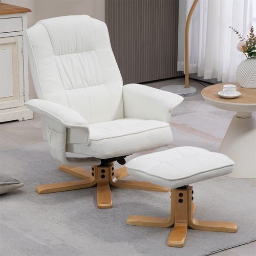 Fauteuil De Relaxation Avec Repose-Pied En Tissu, Blanc