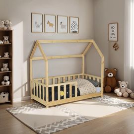 Lit Cabane Avec Sommier Et Matelas, Bois Clair, 70x140 Cm