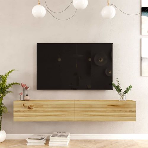 Meuble Tv Suspendu Avec 2 Portes Marron Clair, L 180 Cm