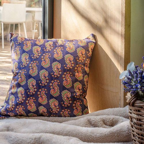 Housse De Coussin Velours Motif Graphique Indien Violet 45x45 Cm