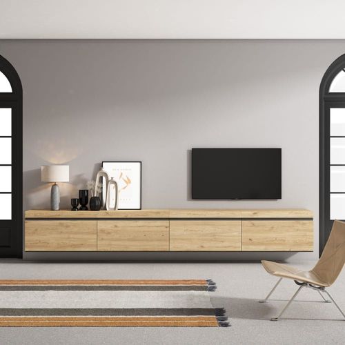 Meuble Tv Effet Bois De Chêne 320x35x45cm Suspendu