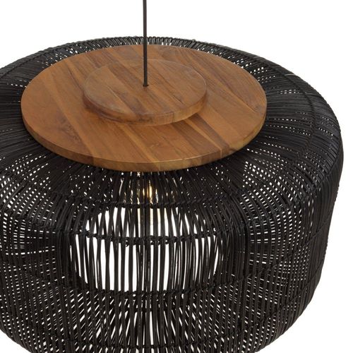 Suspension ''seau'' 76x76cm En Rotin Couleur Noire Et Teck