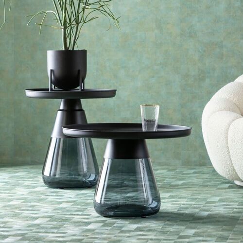 Table d'appoint ronde en verre et acier noir D50