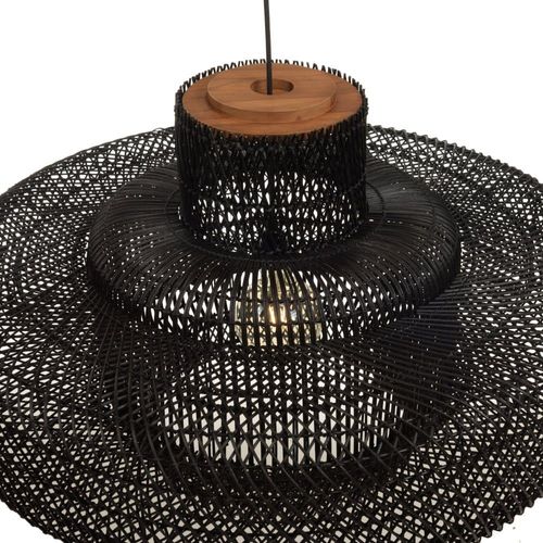 Suspension ''double'' 90x90cm En Rotin Couleur Noire Et Teck