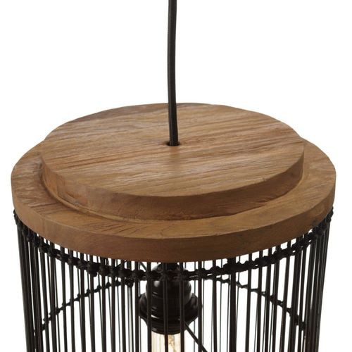 Suspension ''longue'' 25x25cm En Rotin Couleur Noire Et Teck