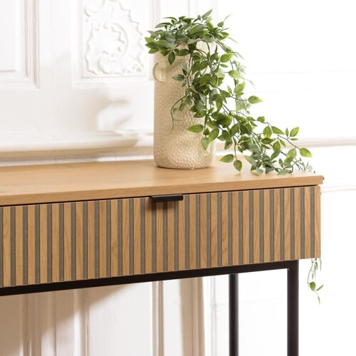 Console 2 Tiroirs Décor Effet Bois Rainuré