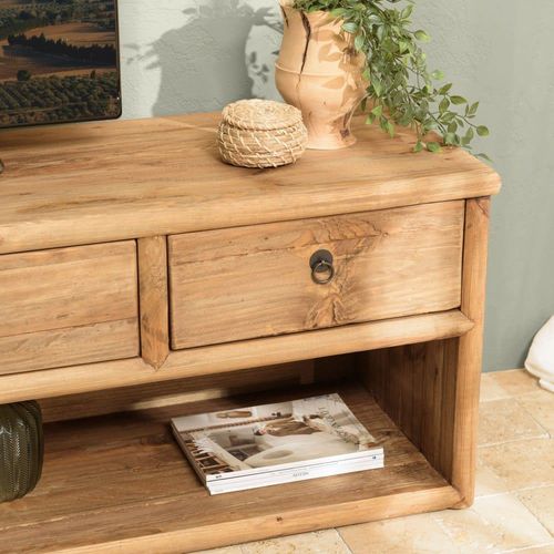 Meuble Tv 4 Tiroirs 1 Niche Bois Pin Recyclé L200