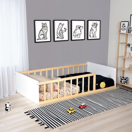 Lit Avec Sommier, Blanc Et Bois Clair, 80x160 Cm