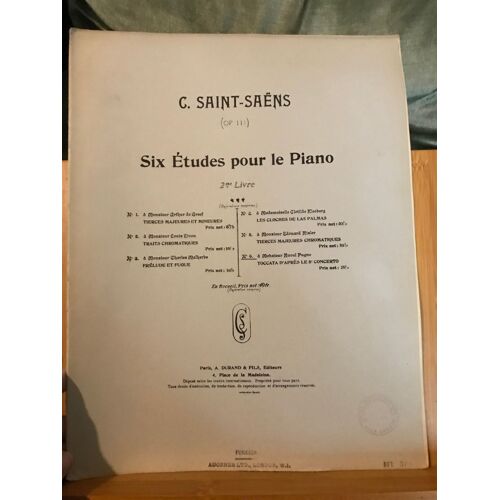 Saint-Saëns Toccata 5e Concerto Partition Étude Pour Piano 2e Livre N°6 Durand