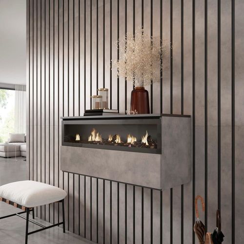 Cheminée électrique LED effet bois ciment 102x35x45cm effet feu