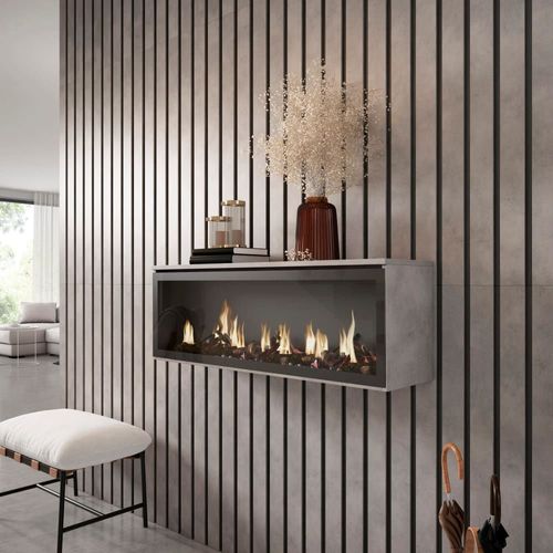 Cheminée électrique LED effet bois ciment 107x25x38cm effet feu XXL