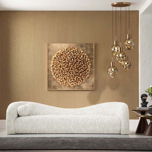 Canapé 3 Places En Polyester Blanc Et Beige