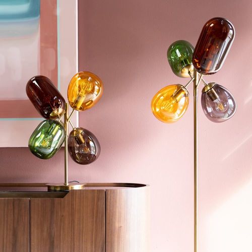 Lampadaire En Verre Et Acier Doré H160