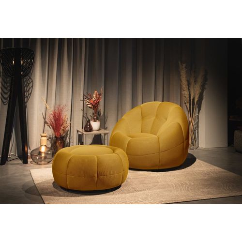 Fauteuil Avec Pouf Tissu Jaune