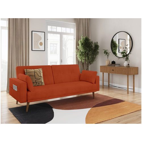 Canapé Droit Scandinave Convertible 3 Places Velours Côtelé Terracotta