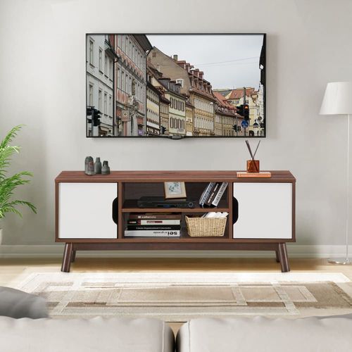 Meuble Tv 2 Étagères Ouvertes Et 2 Portes D'armoire Bois 120x38x48cm