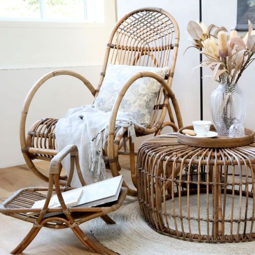 Fauteuil À Bascule Ancien En Rotin Marron Naturel 106 X 58 X 100 Cm