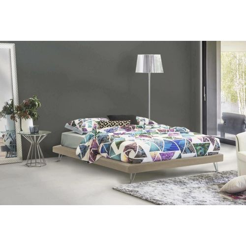 Lit Double En Tissu Beige 160x190 Cm