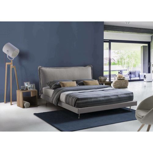 Lit Double En Tissu Gris 160x190 Cm
