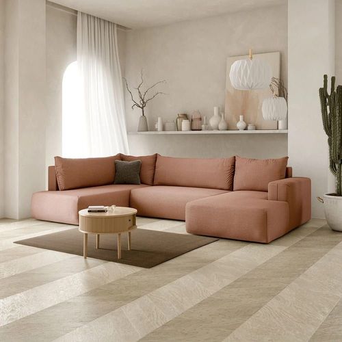 Canapé Panoramique Gauche 5 Places En Tissu Orange