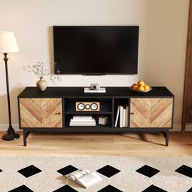 Meuble Tv Moderne Et Minimaliste Effet Bois Noir Avec 2 Portes
