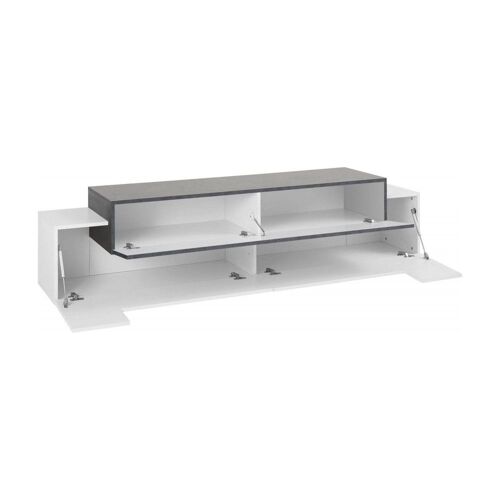 Meuble TV effet bois blanc brillant, ardoise 200x45h52 cm