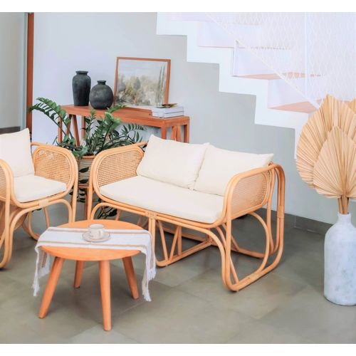 Canapé En Rotin Naturel Et Tissu Beige