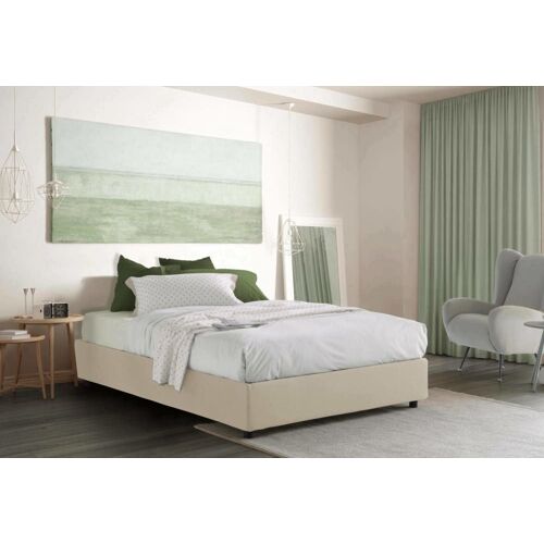 Lit double en tissu beige 160x200 cm
