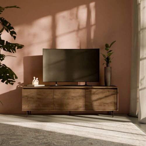 Meuble tv 3 portes effet noyer