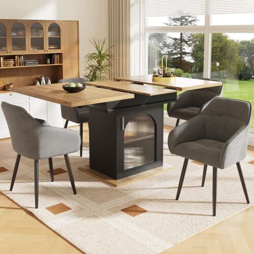 Table de salle à manger extensible effet bois avec rangement