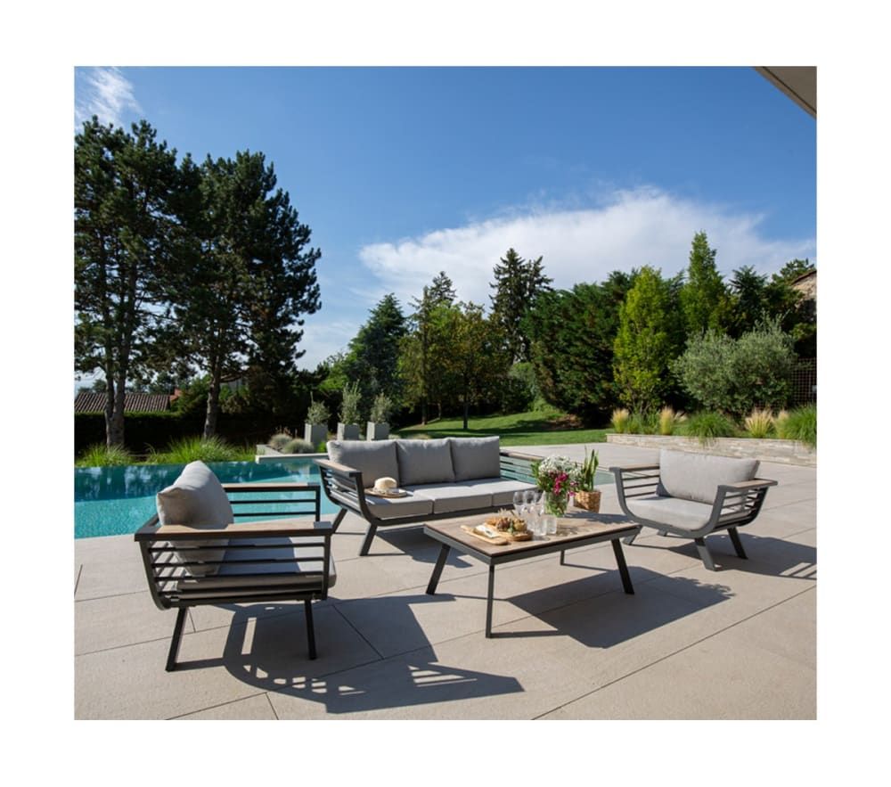 Salon De Jardin 5 Places En Aluminium Gris Anthracite