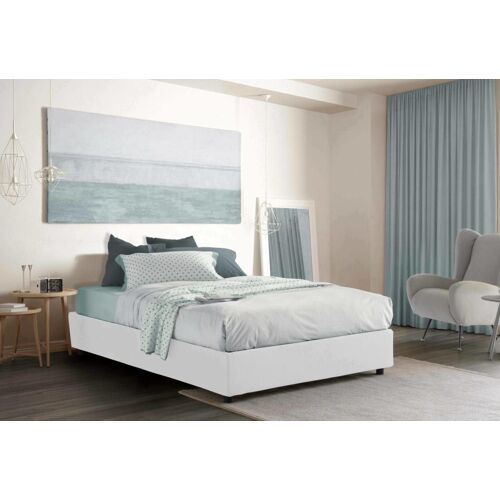 Lit double en tissu blanc 140x200 cm