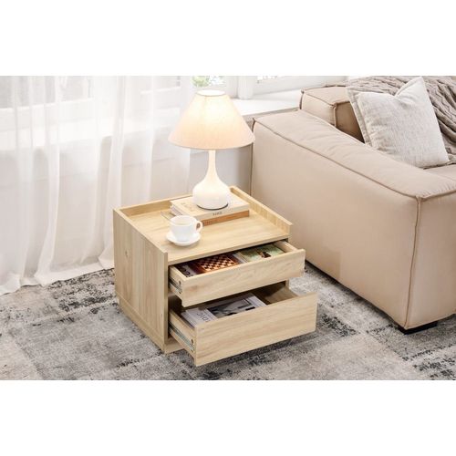 Table De Chevet Effet Bois Avec 2 Tiroirs