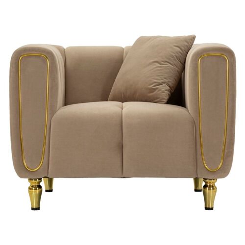 Fauteuil en métal doré et velours gris tourterelle 97x81x72 cm