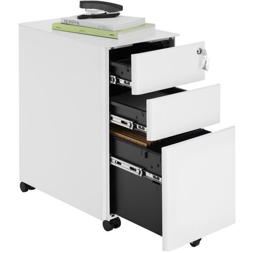 Caisson De Bureau À Roulettes 2 Tiroirs Et 1 Dossiers Suspendus Blanc