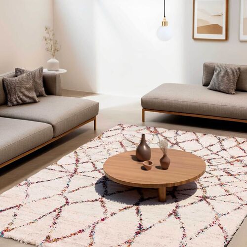 Tapis Rectangulaire À Poils Longs Motif Ethnique Beige 120x170 Cm