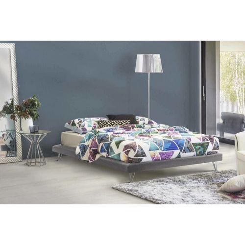 Lit Double En Tissu Gris 160x190 Cm