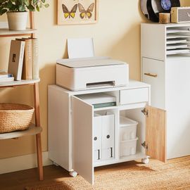 Caisson De Bureau À Roulettes Avec Tiroir Et Portes Effet Bois Blanc