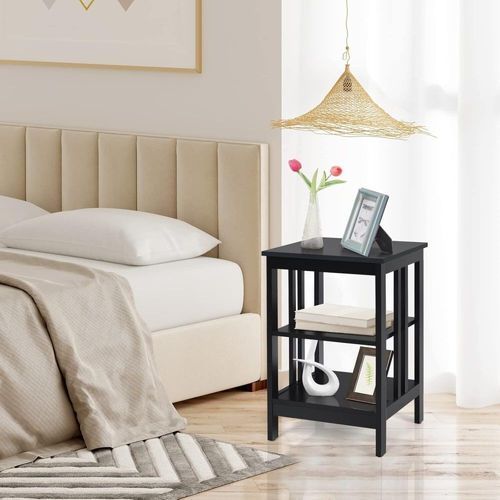 Table De Chevet Noir Avec 3 Étagères Style Moderne 40x40x61 Cm