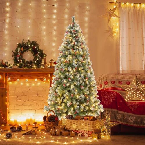 Sapin de noël 909 branches articulées baies et pommes de pin 195cm