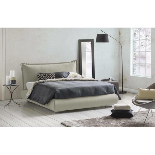 Lit Double En Tissu Beige 160x190 Cm