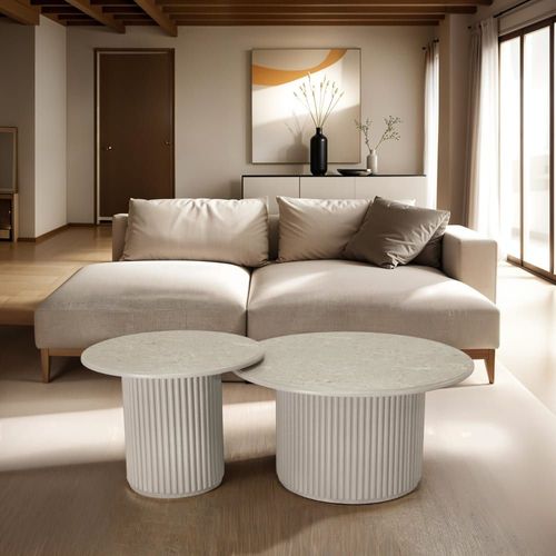 Table Basse Ronde Style Scandinave Gris